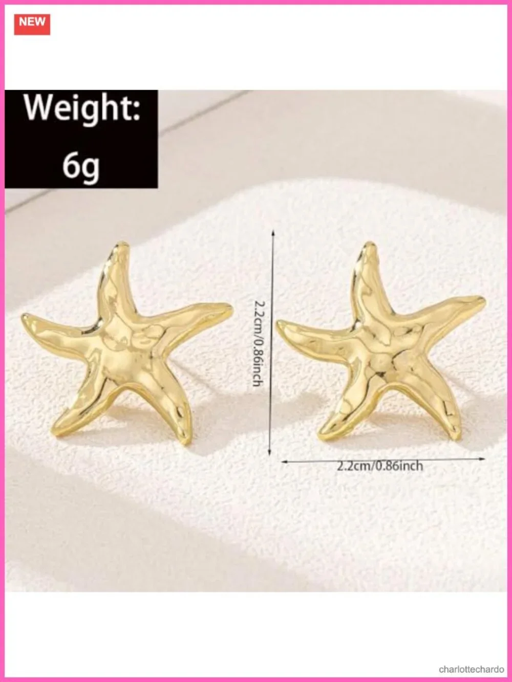 14K Gold Plated Starfish Earrings Studs Hypoallergenic Lightweight Beach Jewelry